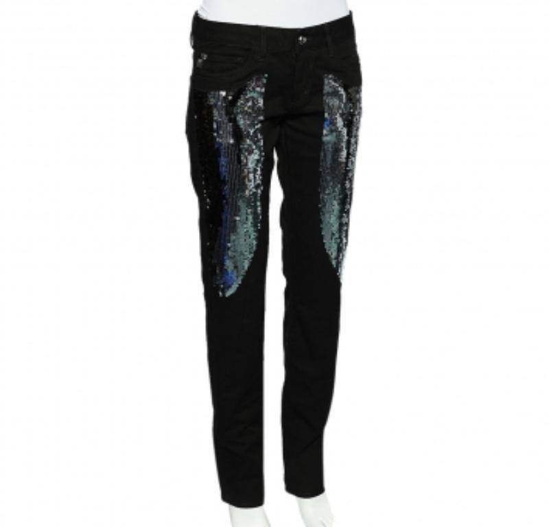 Women's Just Cavalli Black Denim Sequin Embellished Jeans M