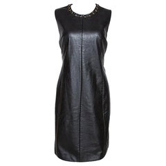 Just Cavalli Black Faux Leather Embellished Neck Dress L