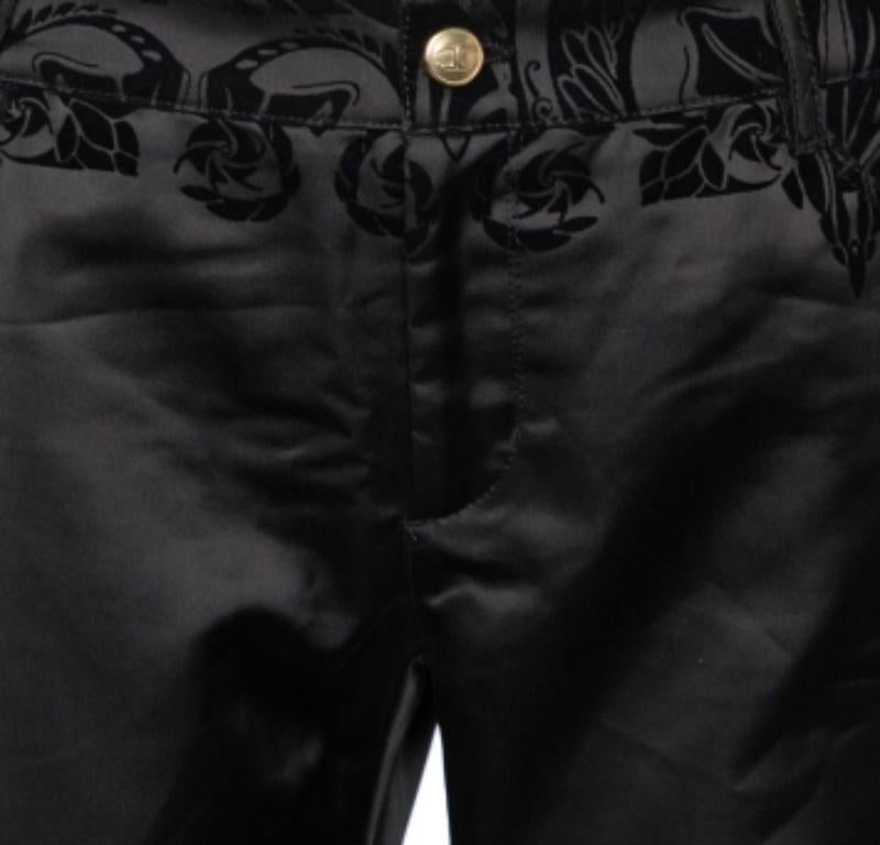 Women's Just Cavalli Black Flocked Satin Tapered Leg Just Chic Jeggings L For Sale