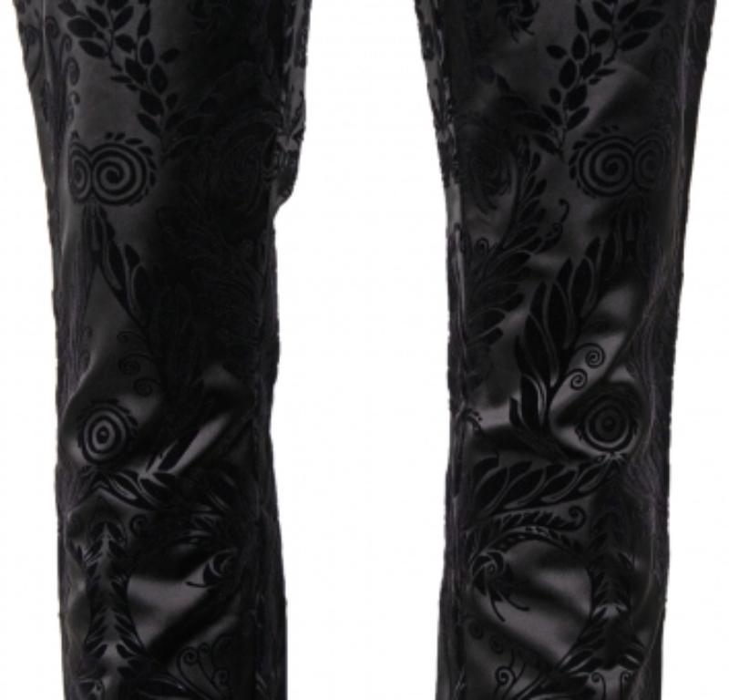 Just Cavalli Black Flocked Satin Tapered Leg Just Chic Jeggings L For Sale 1