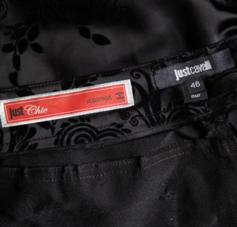 Just Cavalli Black Flocked Satin Tapered Leg Just Chic Jeggings L For Sale 3