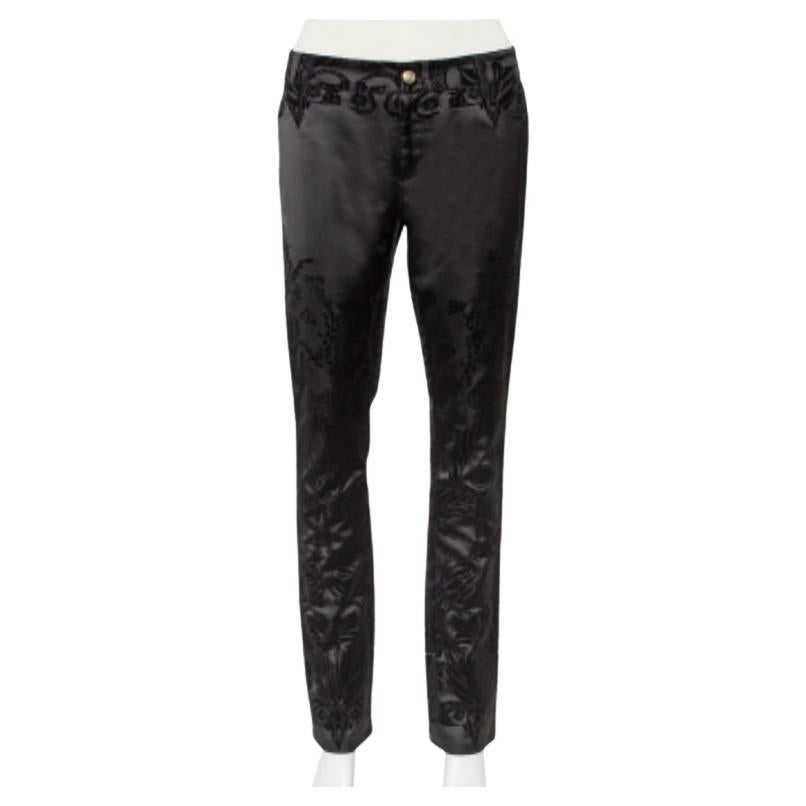 Just Cavalli Black Flocked Satin Tapered Leg Just Chic Jeggings L For Sale