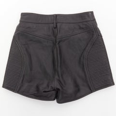 JUST CAVALLI black genuine leather silver zip motorcycle ribbed shorts IT38 XS