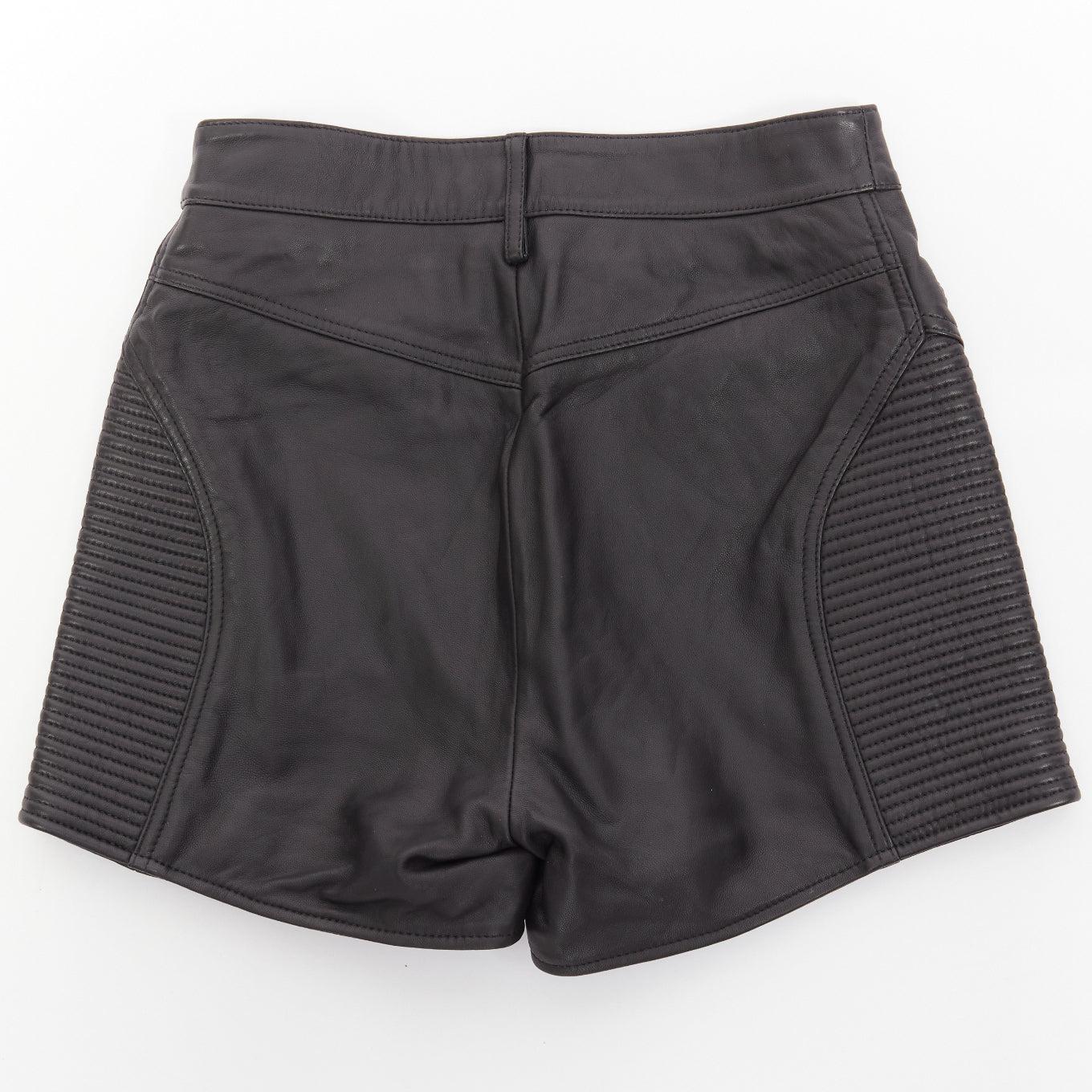 JUST CAVALLI black genuine leather silver zip motorcycle ribbed shorts IT38 XS
Reference: AAWC/A00972
Brand: Just Cavalli
Material: Leather
Color: Black, Silver
Pattern: Solid
Closure: Zip
Lining: Black Fabric
Made in: India

CONDITION:
Condition: