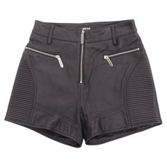 JUST CAVALLI black genuine leather silver zip motorcycle ribbed shorts IT38 XS