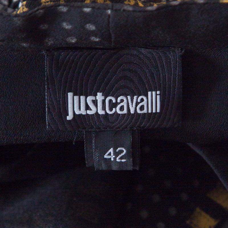 Women's Just Cavalli Black Geometric Print Belted Long Sleeve Dress M