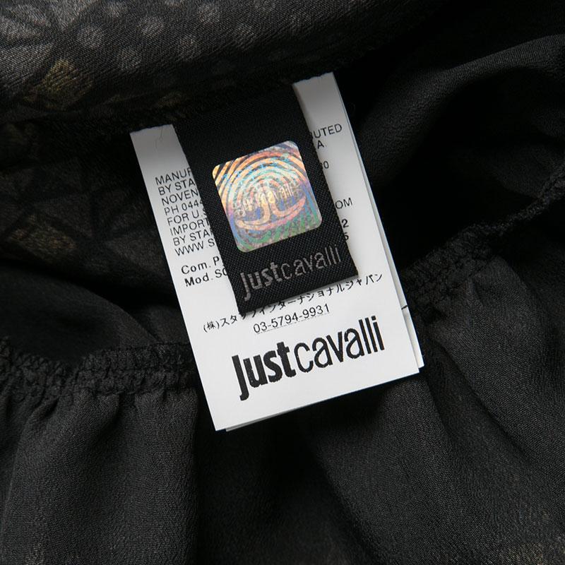 Just Cavalli Black Geometric Print Belted Long Sleeve Dress M 1