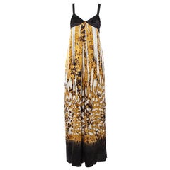 Just Cavalli Black & Gold Printed Silk Glittered Open Back Maxi Dress M