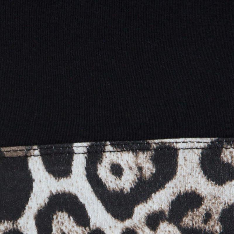 Women's Just Cavalli Black Jersey Animal Printed Trim Scoop Neck T-Shirt S For Sale