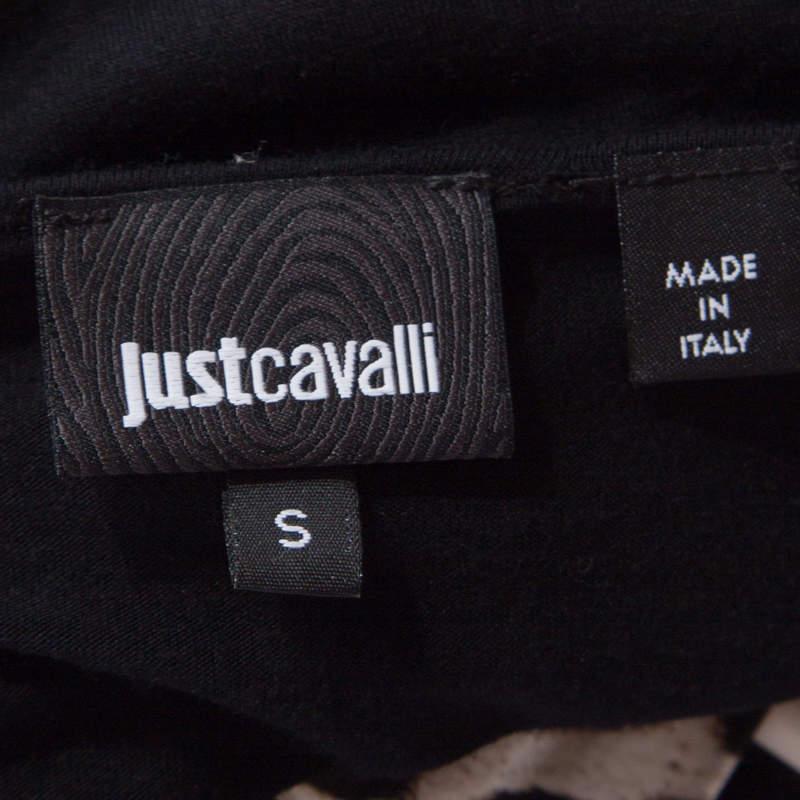Just Cavalli Black Jersey Animal Printed Trim Scoop Neck T-Shirt S For Sale 2