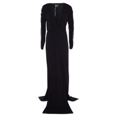 Just Cavalli Black Jersey Crystal Ruched Sleeve Gown M