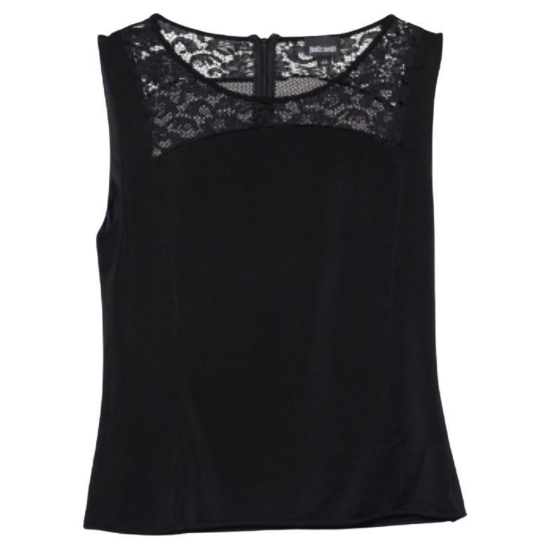 Just Cavalli - Top senza maniche in jersey nero con bordo in pizzo L.L.A.