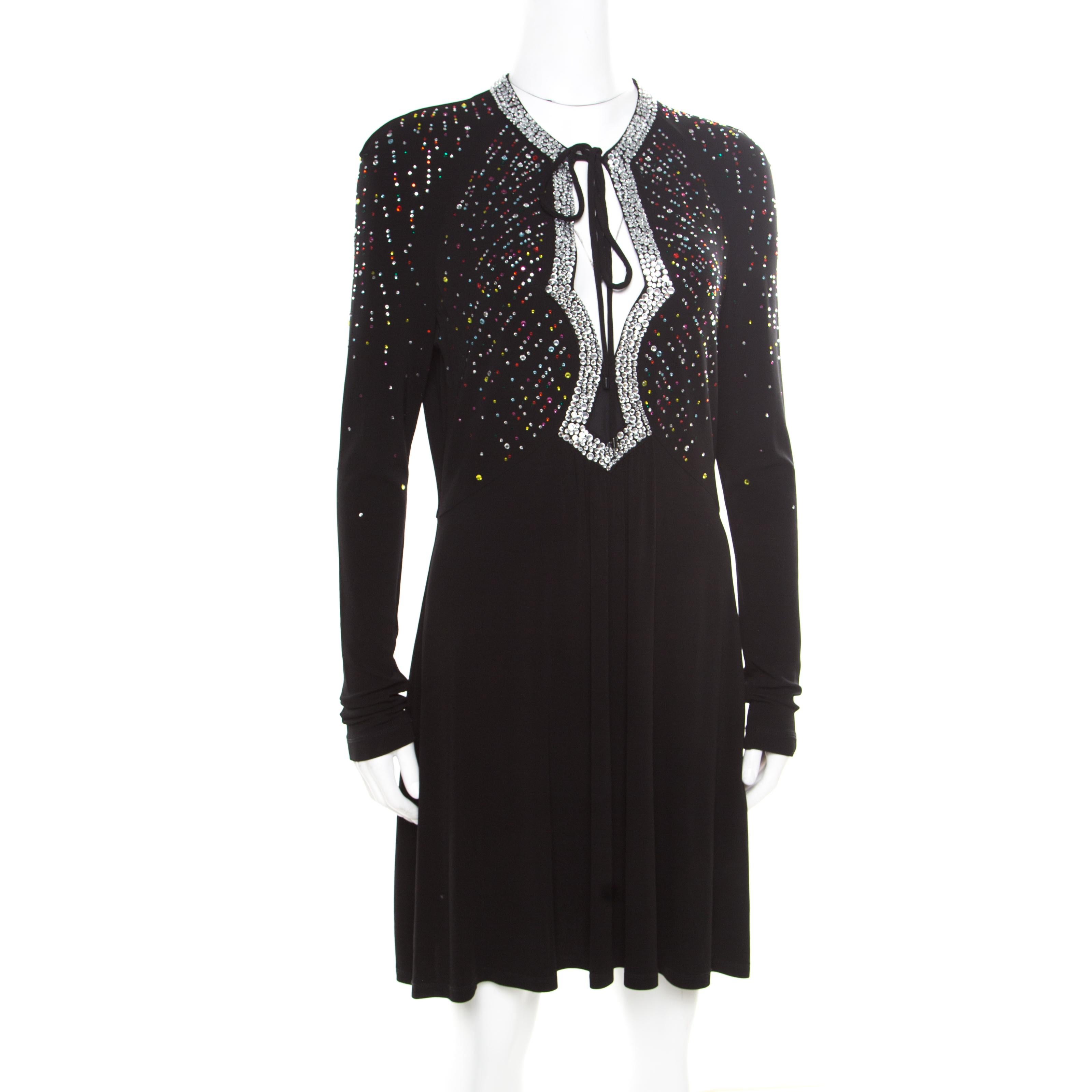 Just Cavalli Black Knit Multicolor Crystal Embellished Long Sleeve Dress M In Excellent Condition In Dubai, Al Qouz 2
