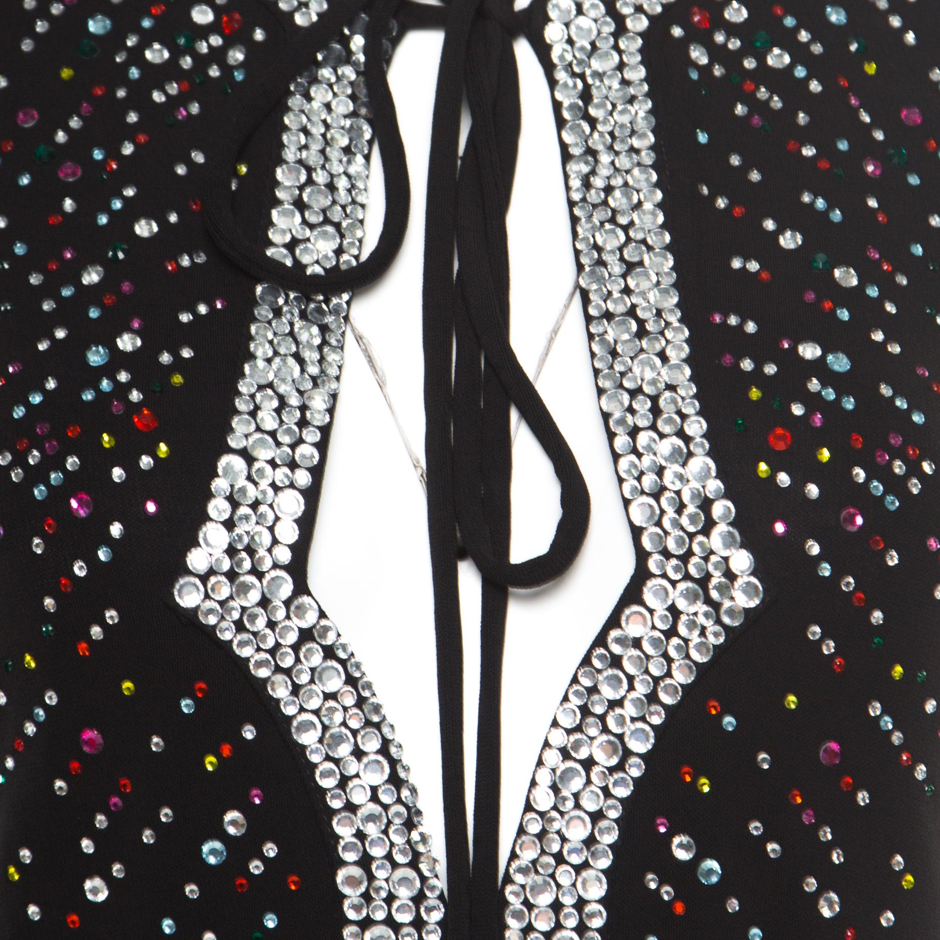 Just Cavalli Black Knit Multicolor Crystal Embellished Long Sleeve Dress M 3