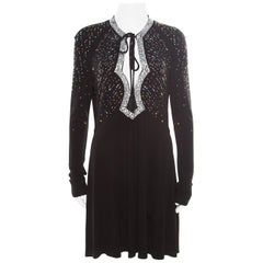 Just Cavalli Black Knit Multicolor Crystal Embellished Long Sleeve Dress M