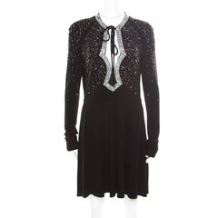 Just Cavalli Black Knit Multicolor Crystal Embellished Long Sleeve Dress M