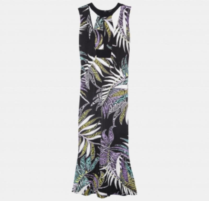 Just Cavalli Schwarzer Blattdruck Jersey Ausschnitt Maxikleid L im Zustand „Gut“ im Angebot in Dubai, Al Qouz 2