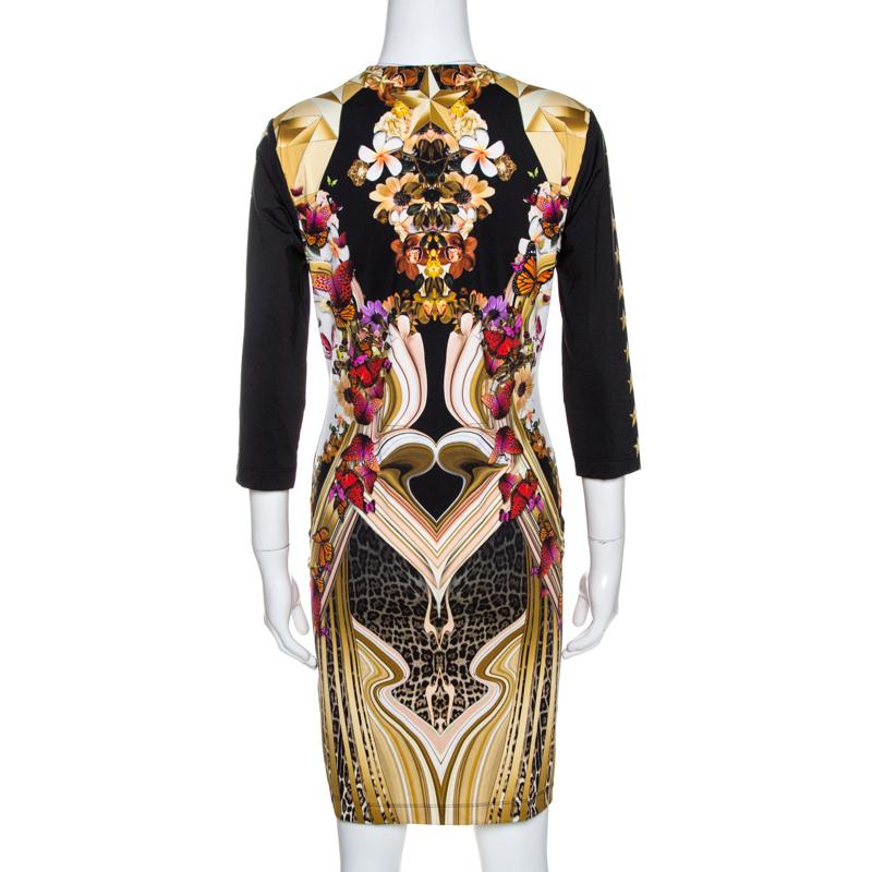 This creation from Just Cavalli will not only give you a fabulous fit but also lift your spirits because wearing good clothes can give one a pleasant feeling. Designed with butterfly prints, this fitted dress can be worn with high heels and a