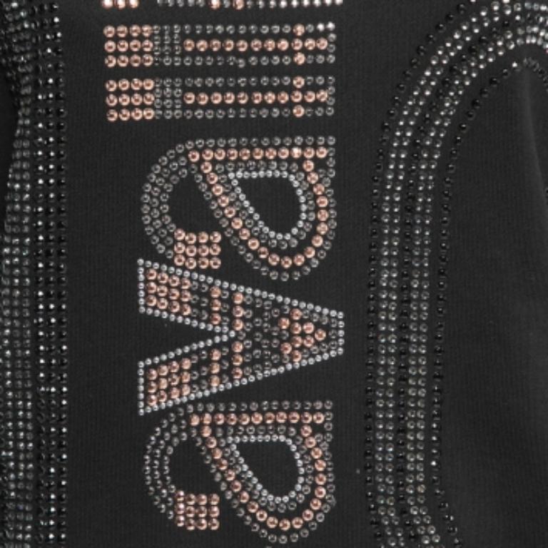 Just Cavalli Schwarzes Sweatshirt mit Rundhalsausschnitt aus Baumwolle mit Logo-Verzierung im Zustand „Gut“ im Angebot in Dubai, Al Qouz 2