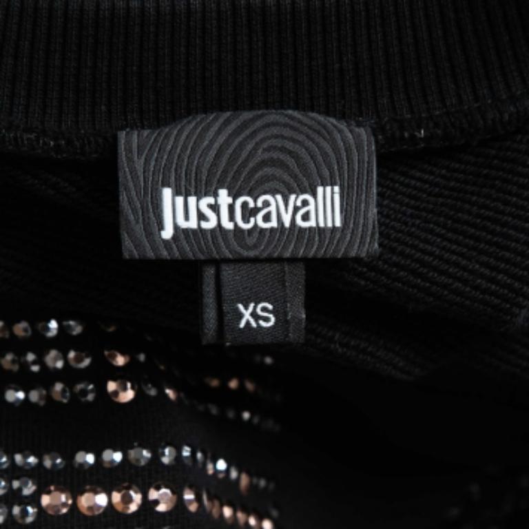 Just Cavalli Schwarzes Sweatshirt mit Rundhalsausschnitt aus Baumwolle mit Logo-Verzierung Damen im Angebot