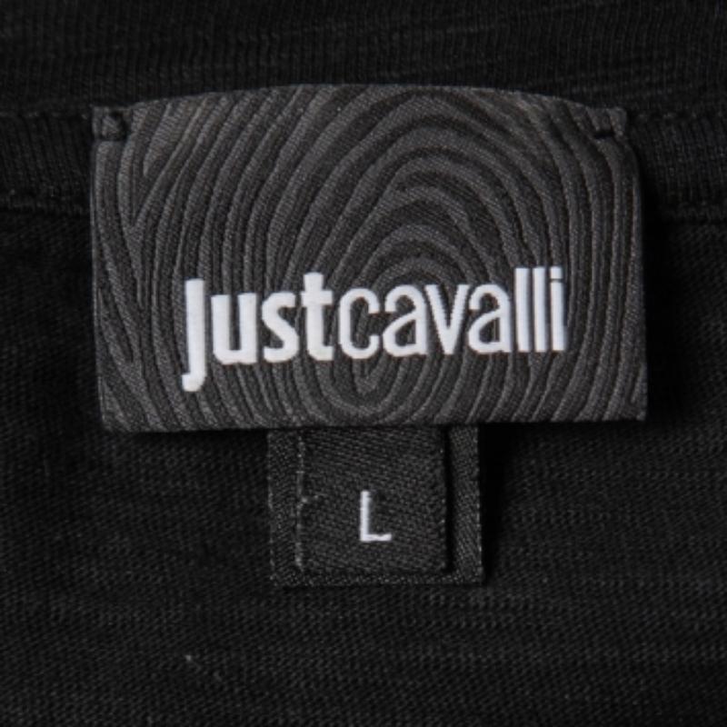 Nero Just Cavalli - Maglietta girocollo in cotone con stampa logo nera - L. in vendita