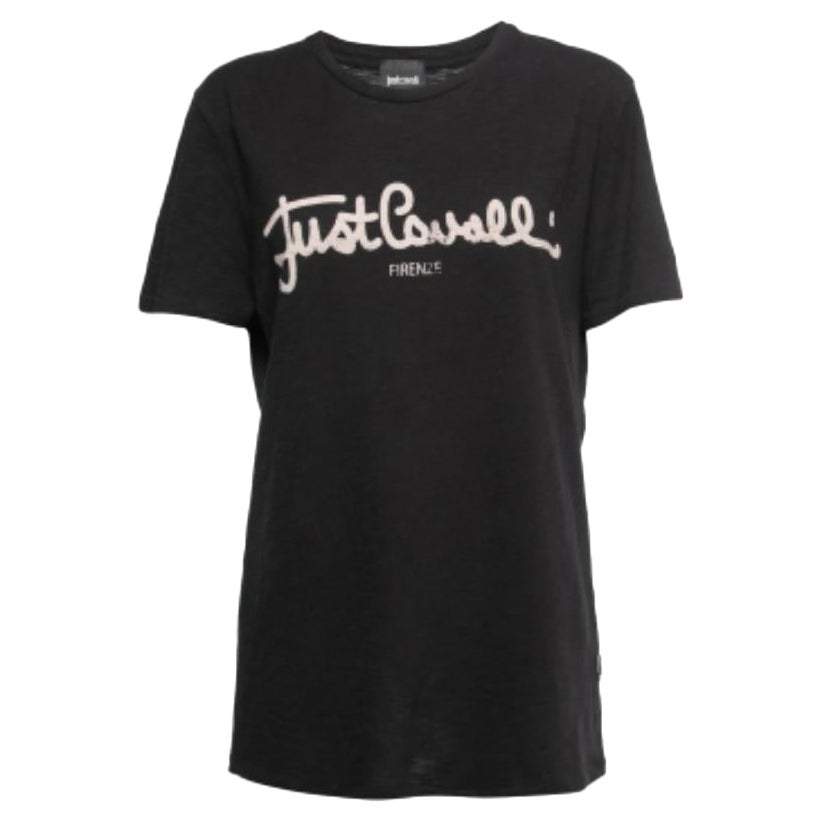 Just Cavalli - Maglietta girocollo in cotone con stampa logo nera - L.