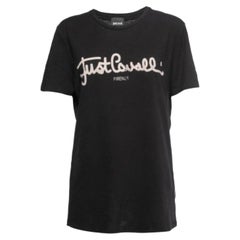 Just Cavalli - Maglietta girocollo in cotone con stampa logo nera - L.