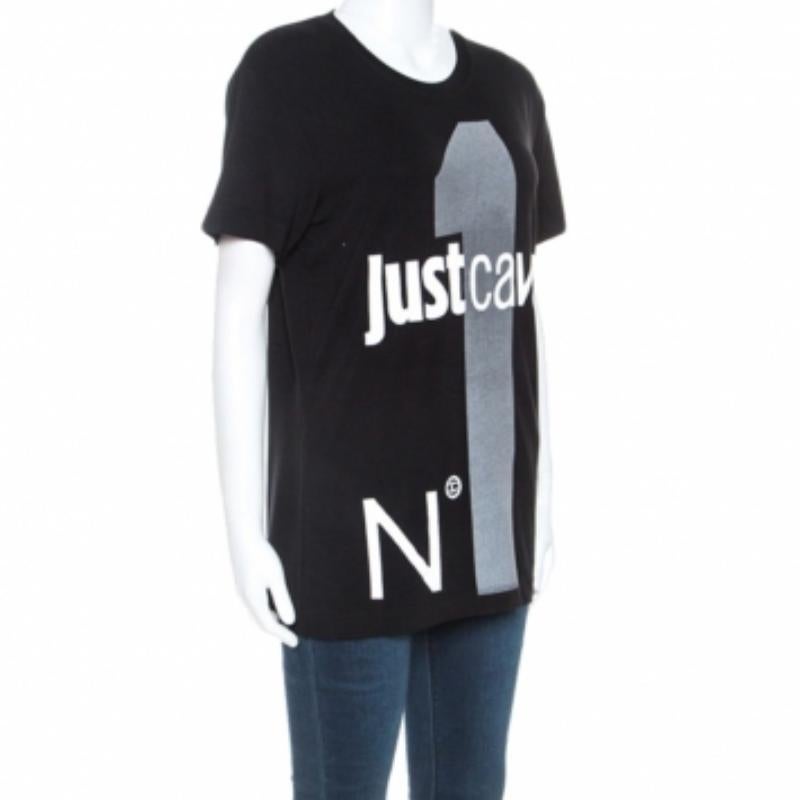Just Cavalli Schwarzes übergroßes T-Shirt aus Jersey mit Logodruck XXS im Zustand „Hervorragend“ im Angebot in Dubai, Al Qouz 2