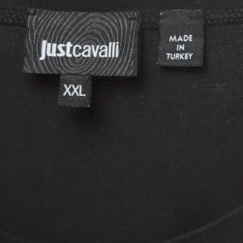 Nero Just Cavalli - Maglietta aderente in cotone elasticizzato con stampa del logo nero - XXL in vendita