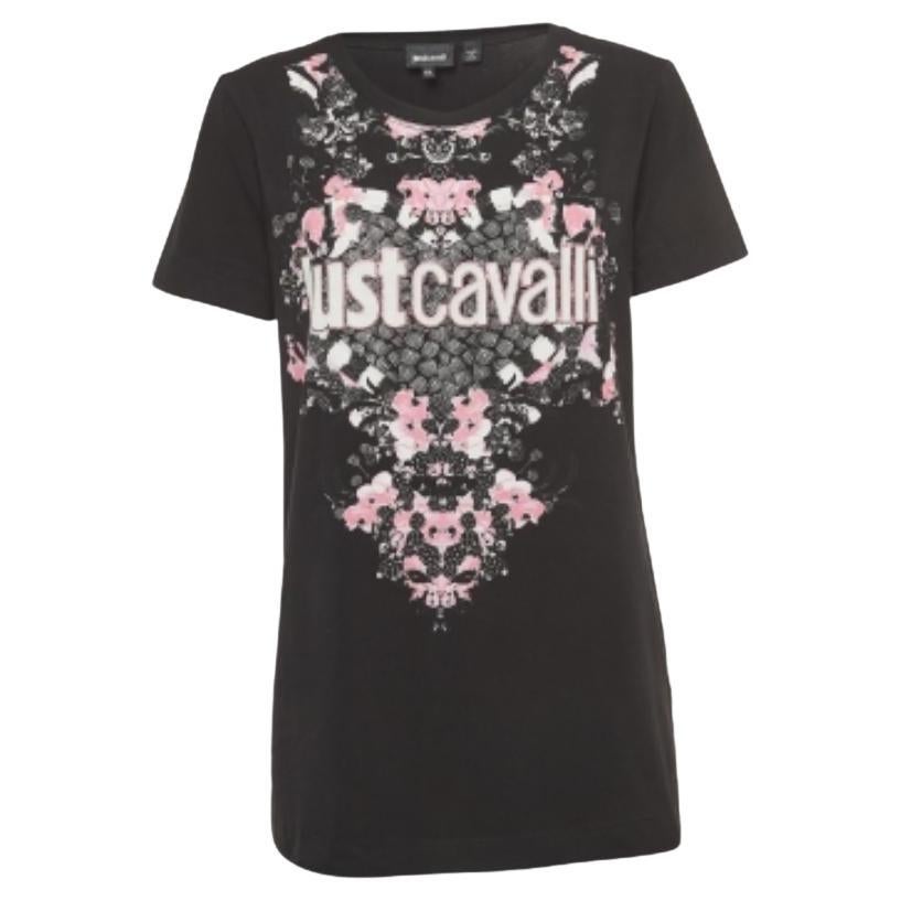Just Cavalli Camiseta ajustada de algodón elástico con logotipo negro XXL