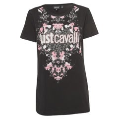 Just Cavalli - Maglietta aderente in cotone elasticizzato con stampa del logo nero - XXL