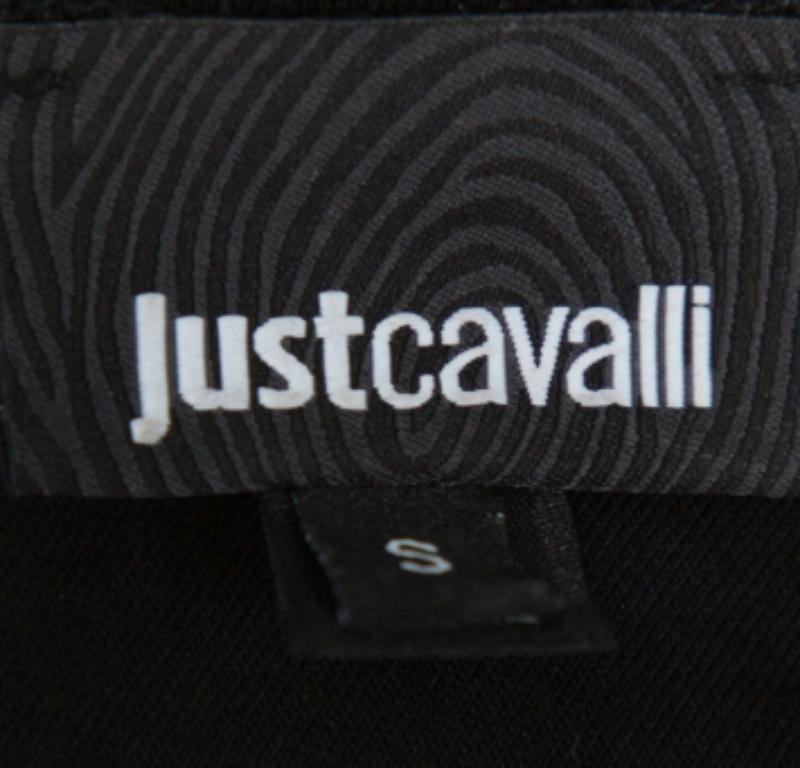 Women's Just Cavalli Black Logo Printed Knit Zipper Detail T Shirt S For Sale