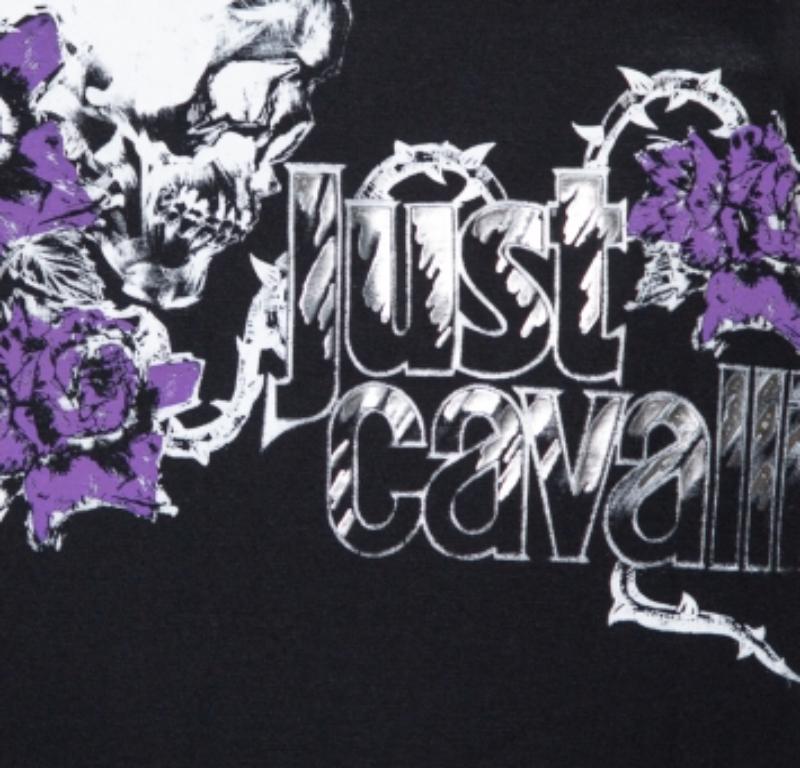 Just Cavalli Black Logo Printed Knit Zipper Detail T Shirt S For Sale 2