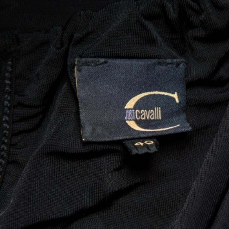 Women's Just Cavalli Black Printed Jersey Puffed Armhole Detail T-Shirt S For Sale