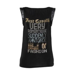 Just Cavalli Black Printed Jersey Puffed Armhole Detail T-Shirt S