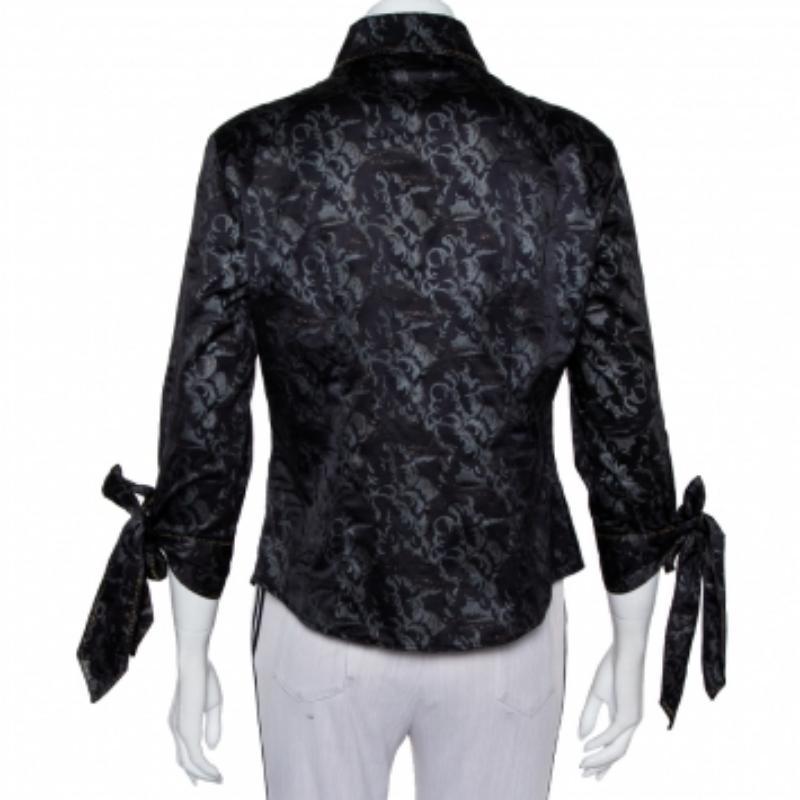 Women's Just Cavalli Black Printed Satin Sleeve Tie Detail Shirt M For Sale