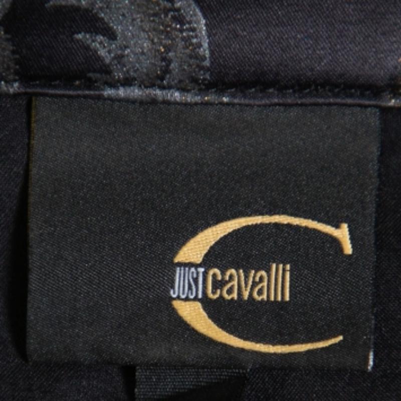 Just Cavalli Black Printed Satin Sleeve Tie Detail Shirt M For Sale 1