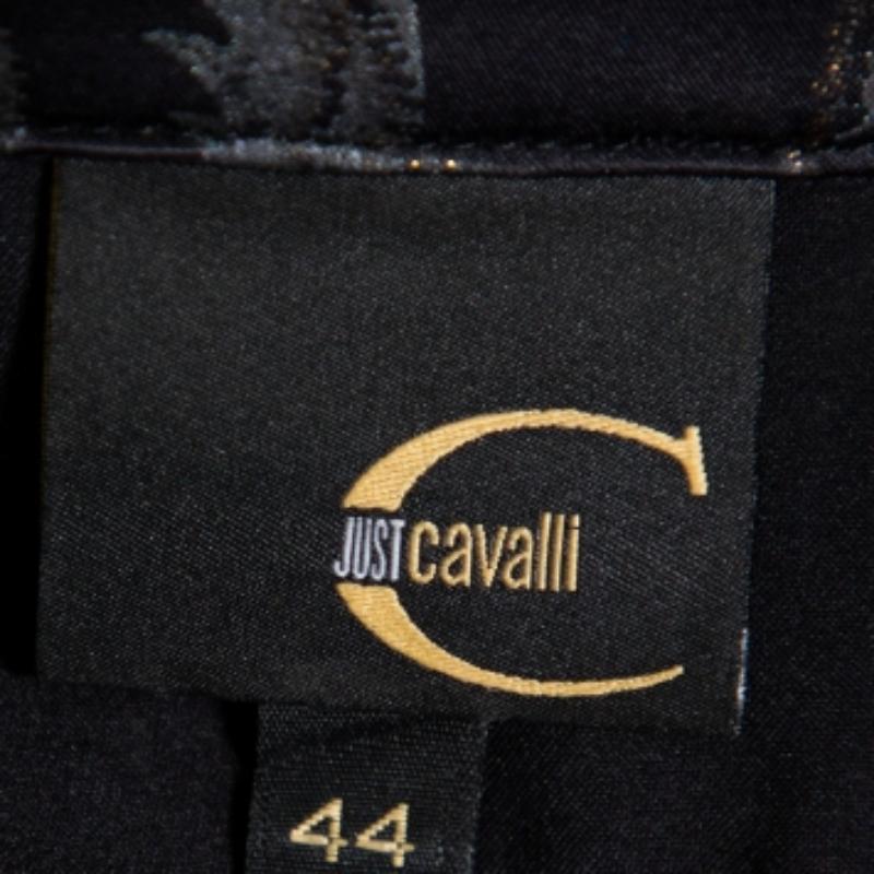 Just Cavalli Black Printed Satin Sleeve Tie Detail Shirt M For Sale 2