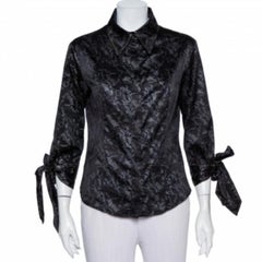 Just Cavalli Black Printed Satin Sleeve Tie Detail Shirt M