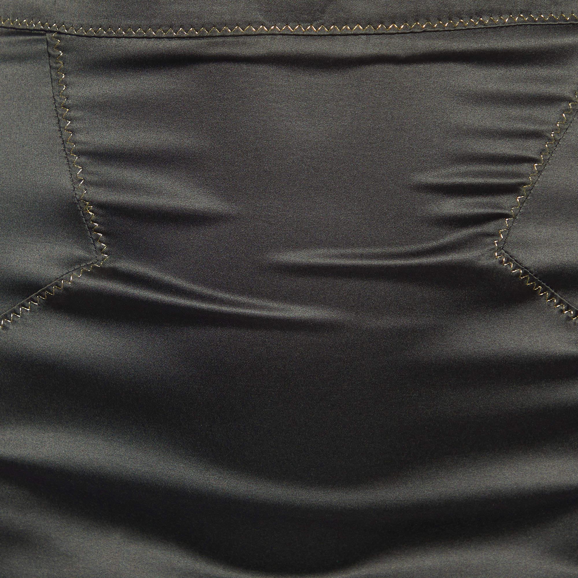 Just Cavalli Black Satin Contrast Detail Skirt M In Excellent Condition In Dubai, Al Qouz 2