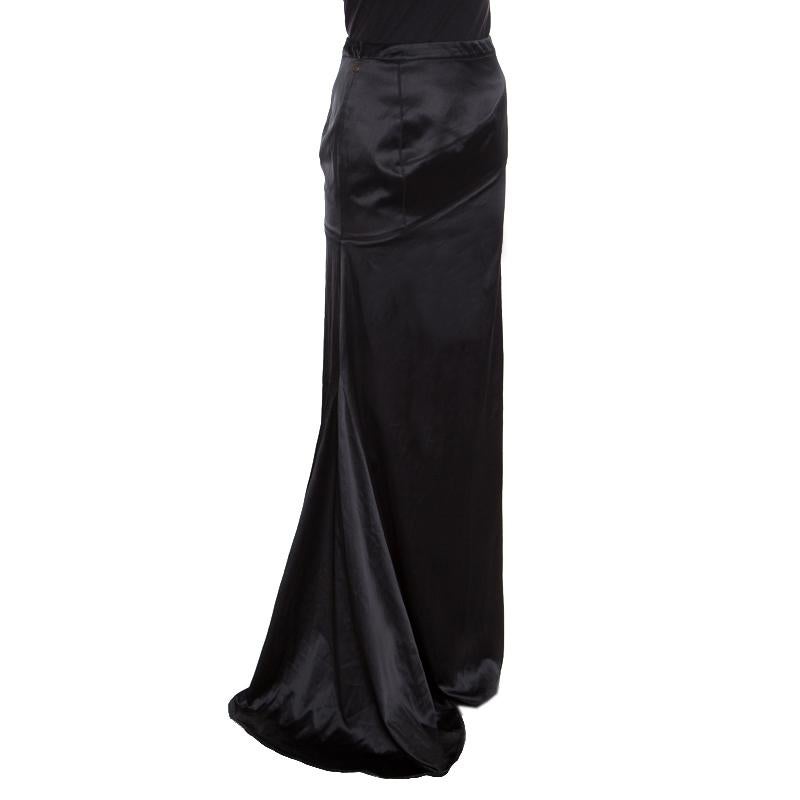 Just Cavalli Black Satin Maxi Skirt M In Excellent Condition In Dubai, Al Qouz 2