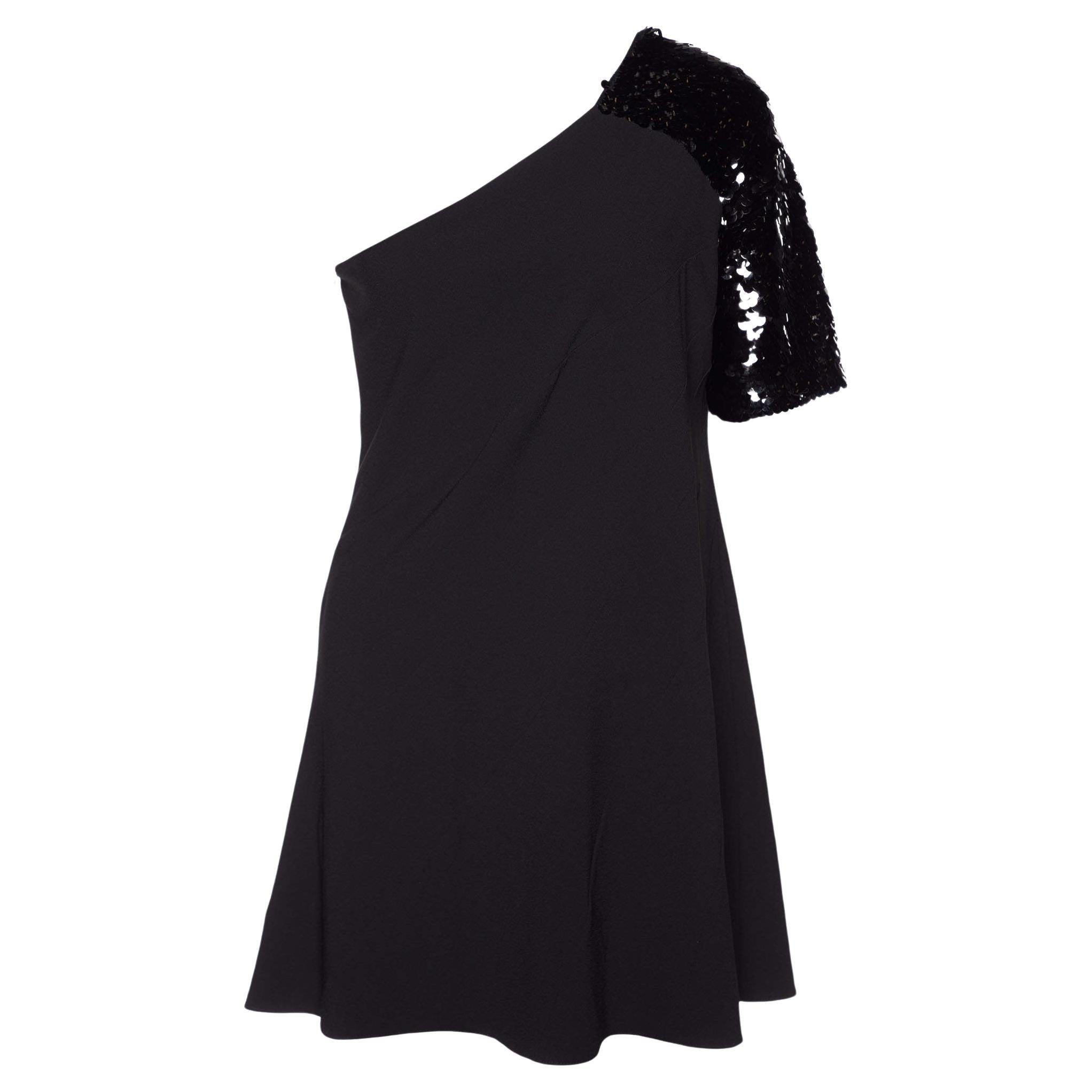Just Cavalli Black Sequin Embellished Paneled One Shoulder Dress L For Sale