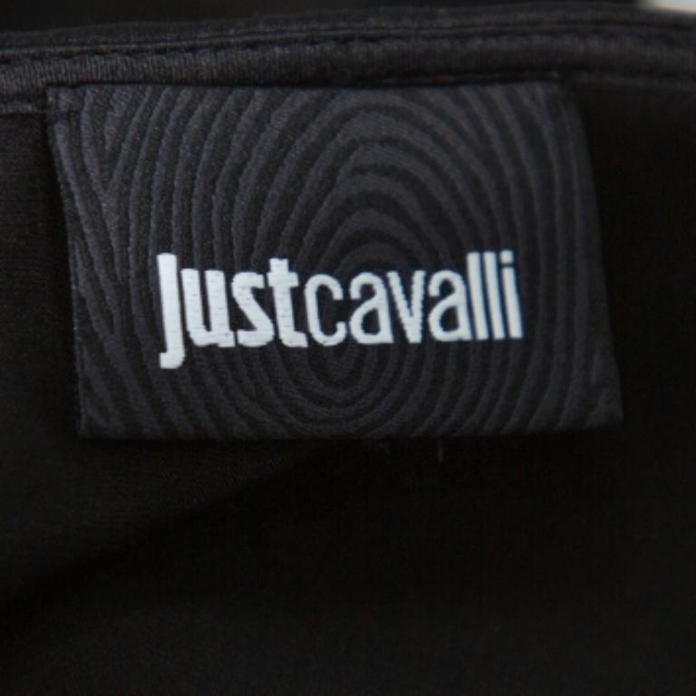 Just Cavalli Black Silk Printed Yoke Detail Long Sleeve Top M For Sale 2
