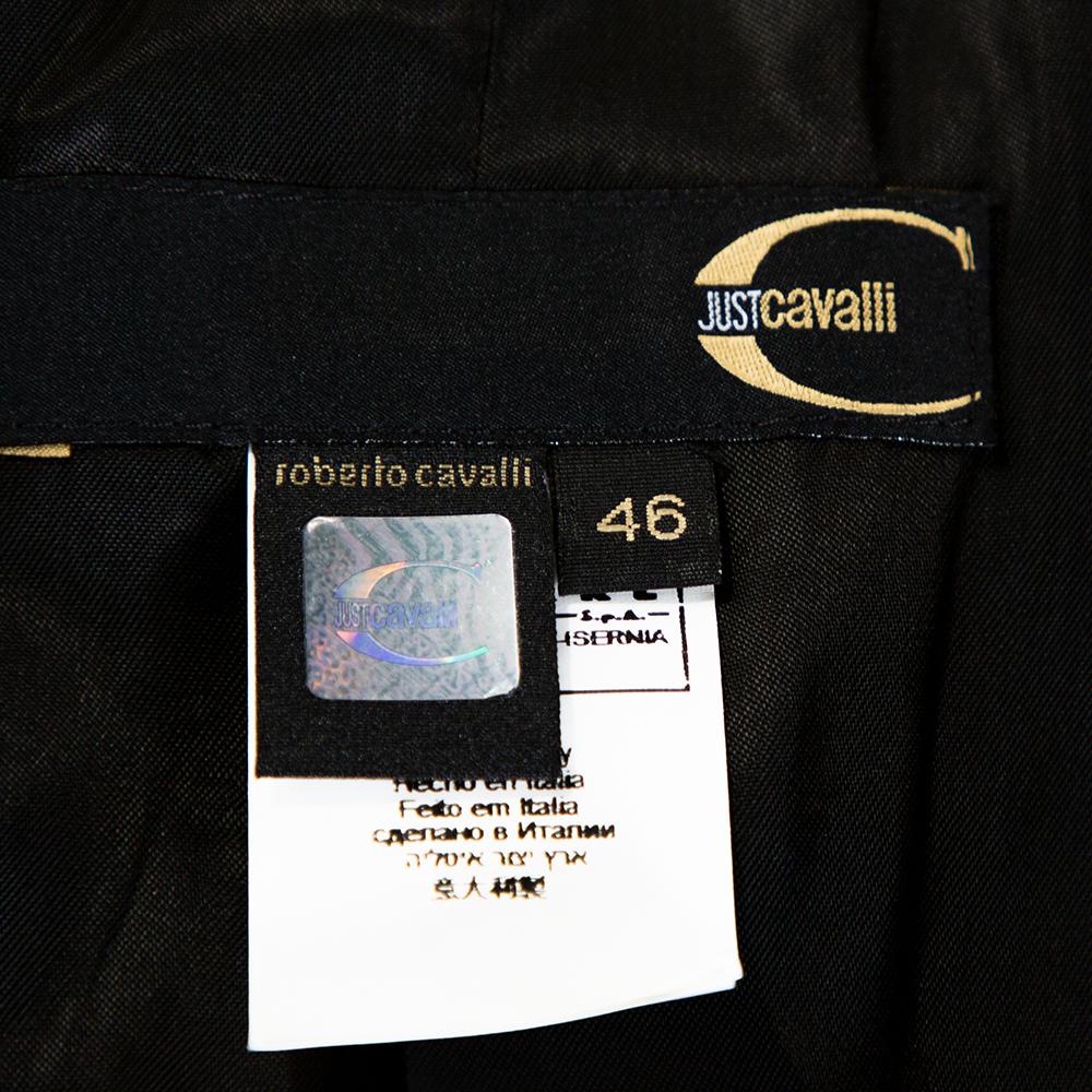 Women's Just Cavalli Black Striped Cotton Ramie Blend Single Buttoned Blazer L For Sale