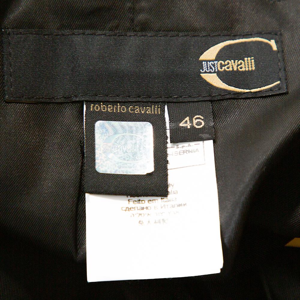 Women's Just Cavalli Black Striped Cotton Ramie Blend Single Buttoned Blazer L For Sale