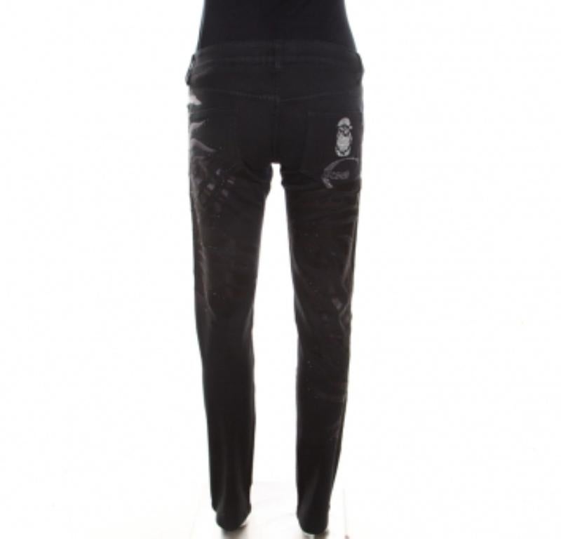 Just Cavalli - Jeans skinny neri in denim lavato e impreziositi da cristalli - M. I. in vendita 1