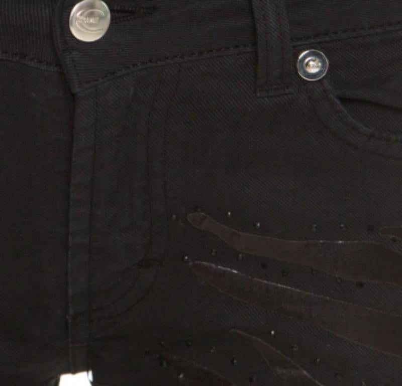 Just Cavalli - Jeans skinny neri in denim lavato e impreziositi da cristalli - M. I. in vendita 2
