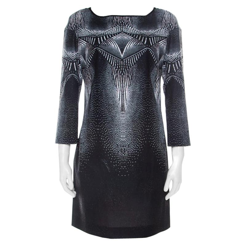 Just Cavalli Black & White Printed Glitter Detail Dress S