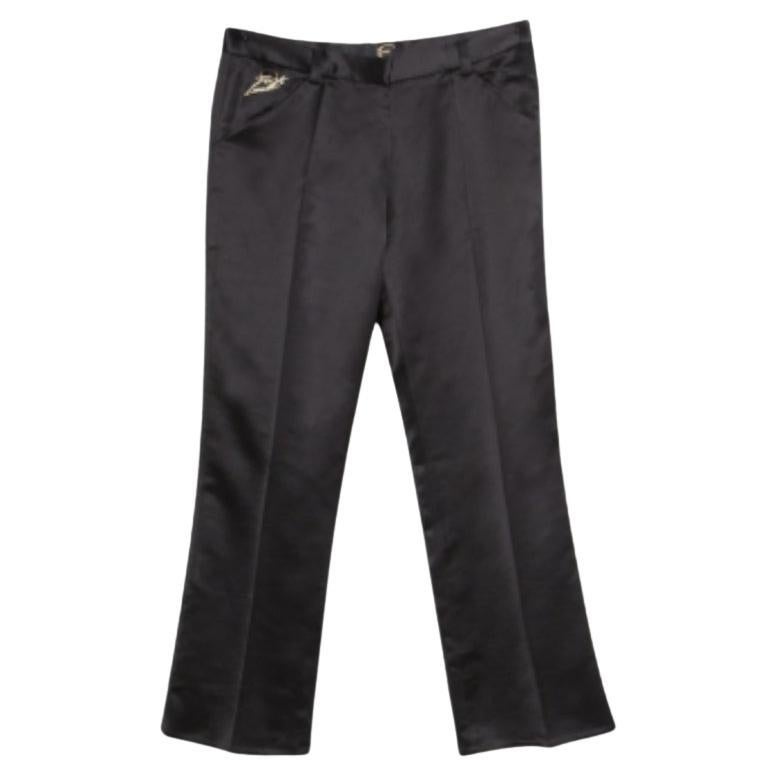 Just Cavalli Schwarze Hose aus Wolle mit Logo-Plakette und geradem Ausschnitt S im Angebot