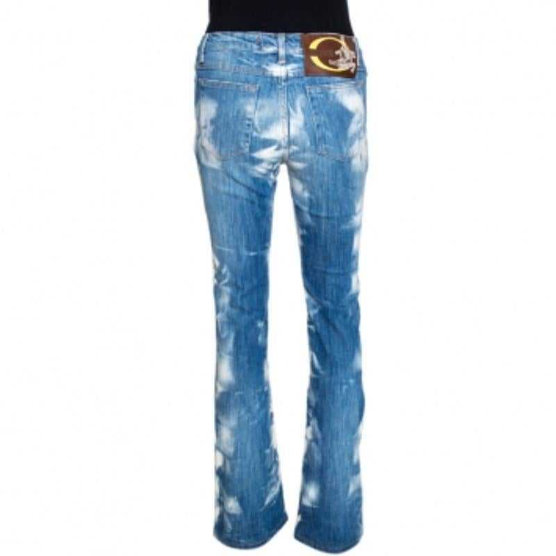 Just Cavalli Blue Acid Washed & Distressed Denim Straight Fit Jeans S (Blau) im Angebot